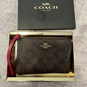 COACH Hand Purse Brown Red Wrist Clutch NEW